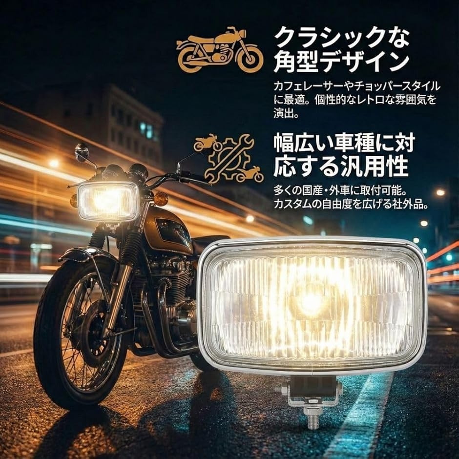 バイク用 スクエア ヘッドライト 汎用 12V ヴィンテージ レトロ
