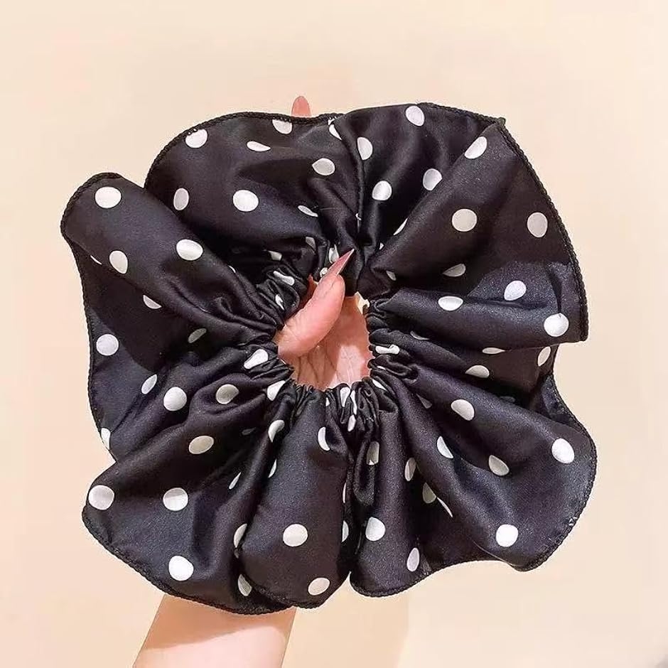 ハロウィンキッズシュシュ　ヘアゴム　ドット　水玉　ブラック シュシュ 大きめ かわいい 水玉 ドット ヘアゴム ヘアアクセ サテン 白