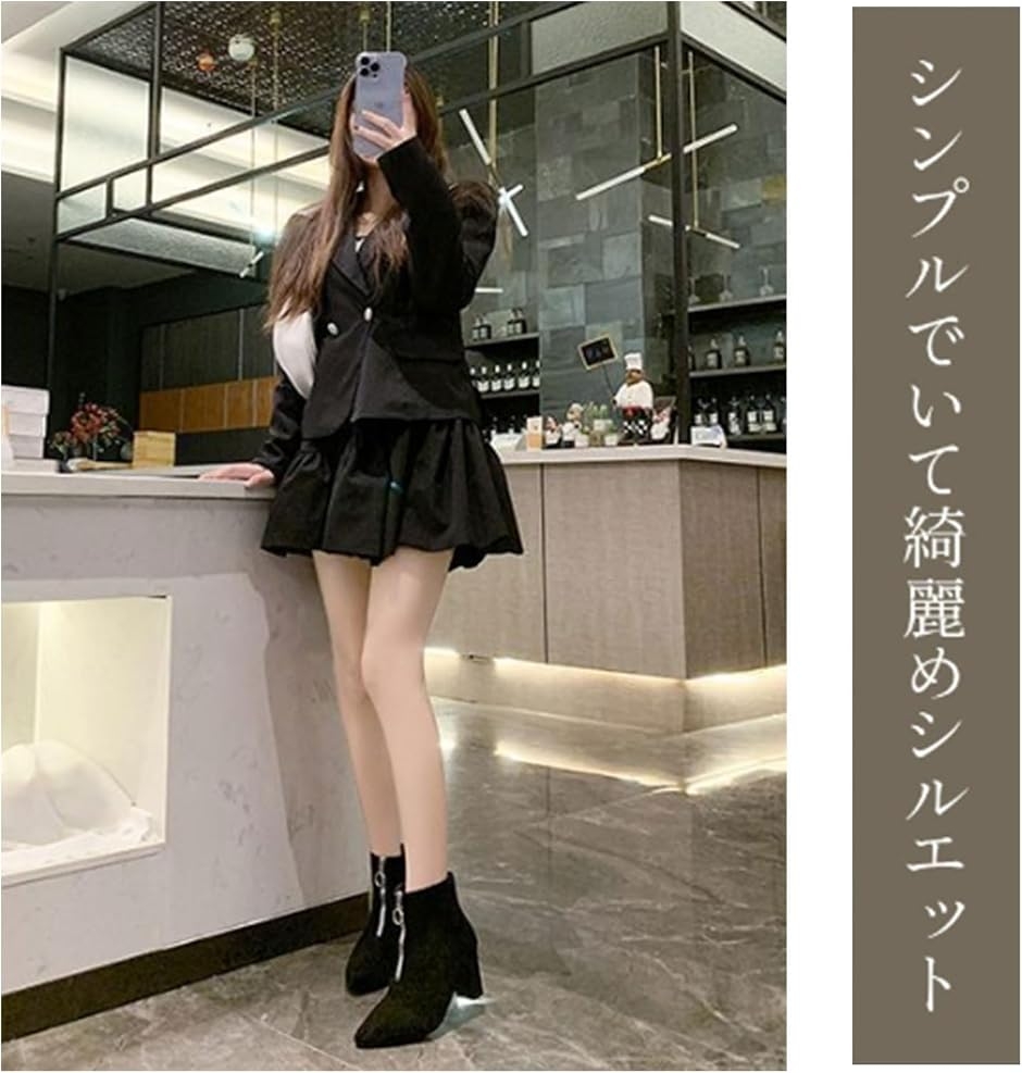 ショートブーツ レディース ファスナー スエー...の詳細画像3