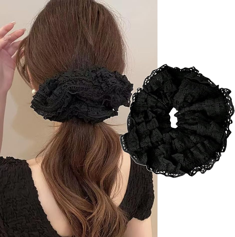 シュシュ 大きめ 大人 しゅしゅ ヘアアクセ ヘアゴム (ブラック