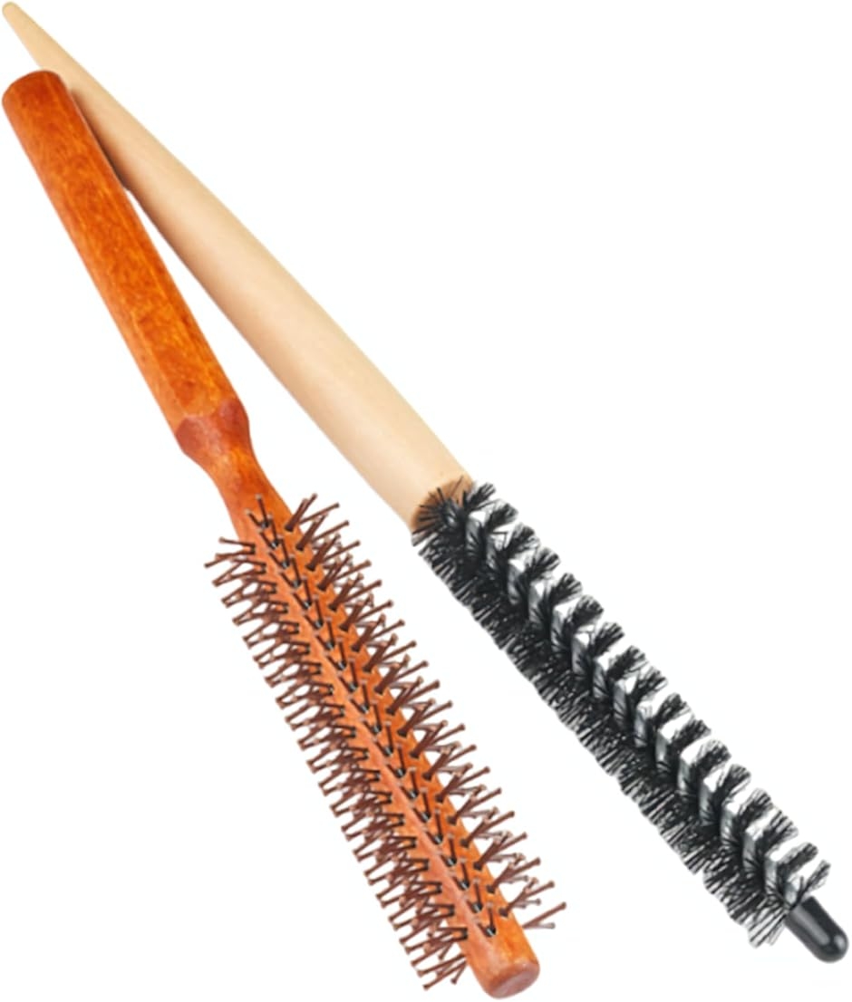 ロールブラシ カールブラシ 2本セット 細い 木製 ヘアブラシ ウッド