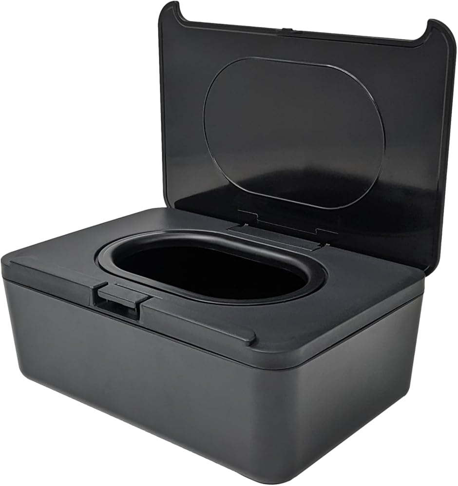 ティッシュケース ワンタッチ 蓋付き ウェットティッシュ 除菌シート マスク入れ スリム 薄型 ソフトパック 収納 ボックス (ブラック)