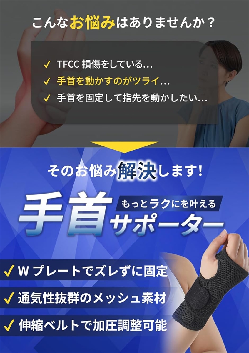 手首 サポーター 固定 Wプレートで360°強力固定TFCC ねんざ ベルト