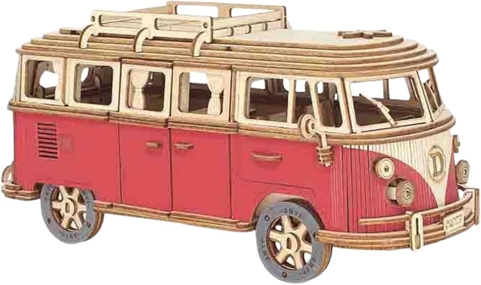 木製模型 インテリア おしゃれ 立体 ウッドパズル バス (レッド)