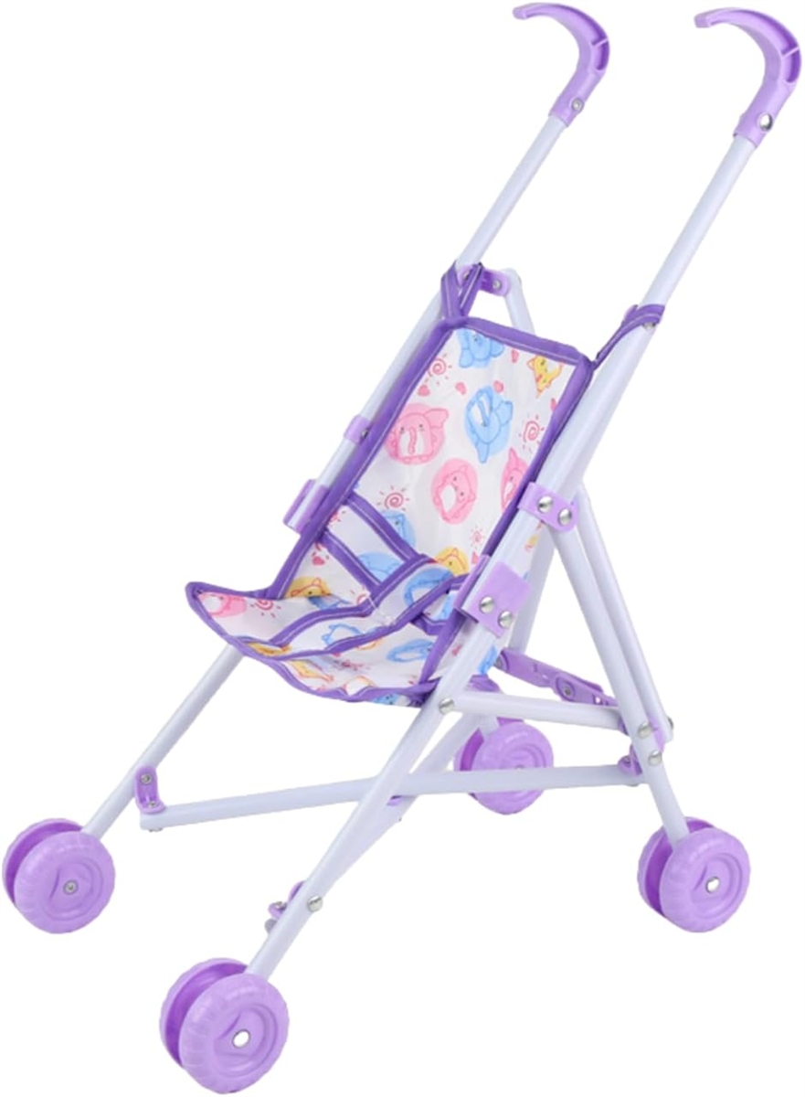 ベビーカー 人形用 おもちゃ 折りたたみ可 おままごと お世話遊び 子ども 軽量 可愛い ミニチュア お世話練習 知育 (紫のアニマル柄)