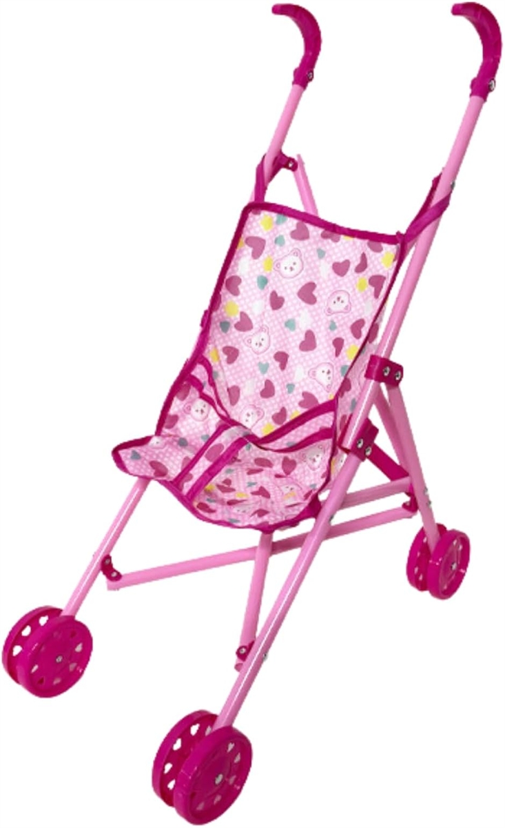 ベビーカー 人形用 おもちゃ 折りたたみ可 おままごと お世話遊び 子ども 軽量 可愛い ミニチュア お世話練習 知育 (ピンクのくま柄)