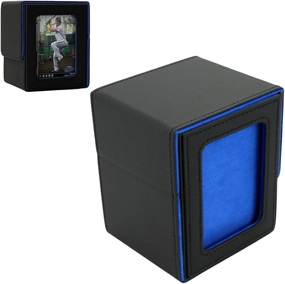 推し窓付きデッキケース マグネット内蔵 トレーディングカード収納 ローダー＆セパレーター付属 大容量 (ブルー)