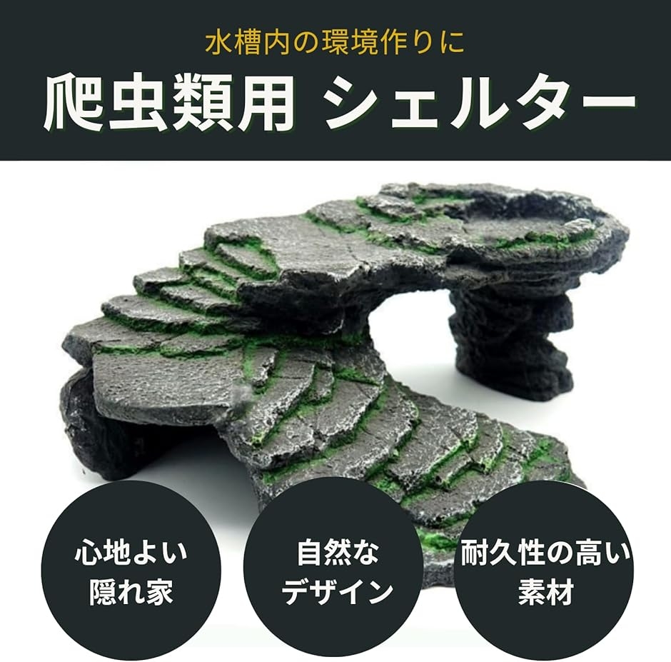 爬虫類 シェルター 隠れ家 亀 陸地 両生類 水槽 飼育 洞窟 階段 登り台
