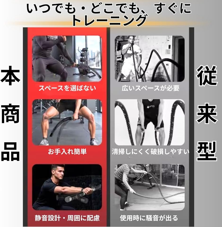バトルロープ トレーニング用 無ロープ式・静音 省スペース 上半身強化