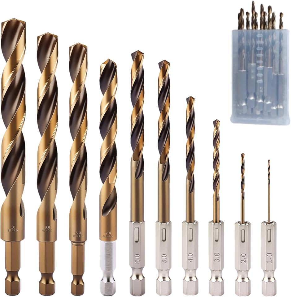 ドリルビット 鉄鋼用 10本組 1-10mm ドリルセット 六角軸 M43 コバルト