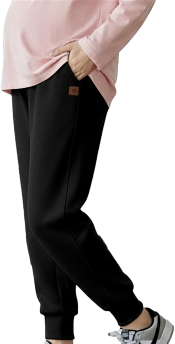 動きやすい スエットパンツ マタニティ ウエストゴム サイズ調節 お腹周りにフィット レディース (ブラック,  Free Size)