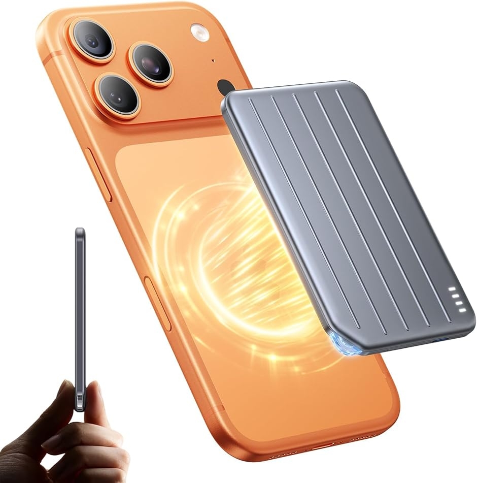 MagSafe対応 モバイルバッテリー 8000mAh マグネット ワイヤレス モバイルバッテリー MagSafe対応 超薄型 8mm 軽量 小型 8000mAh
