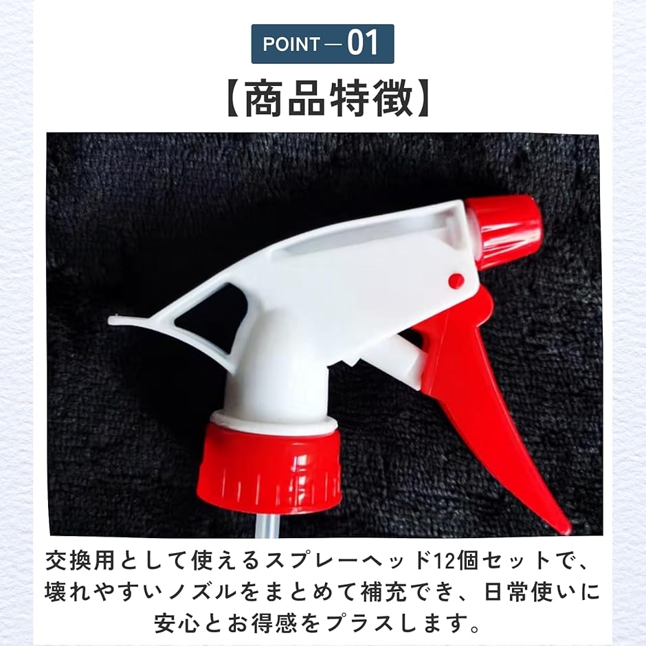 スプレーノズル 交換用 ヘッド 業務 備品 店舗 (レッド, 12個セット