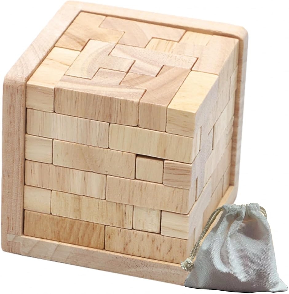 立体パズル 木製 3D キューブパズル 脳トレ パズルゲーム 大人向け 難関 知能 集中力アップ 頭の体操 脳活 組合せ (ナチュラル)