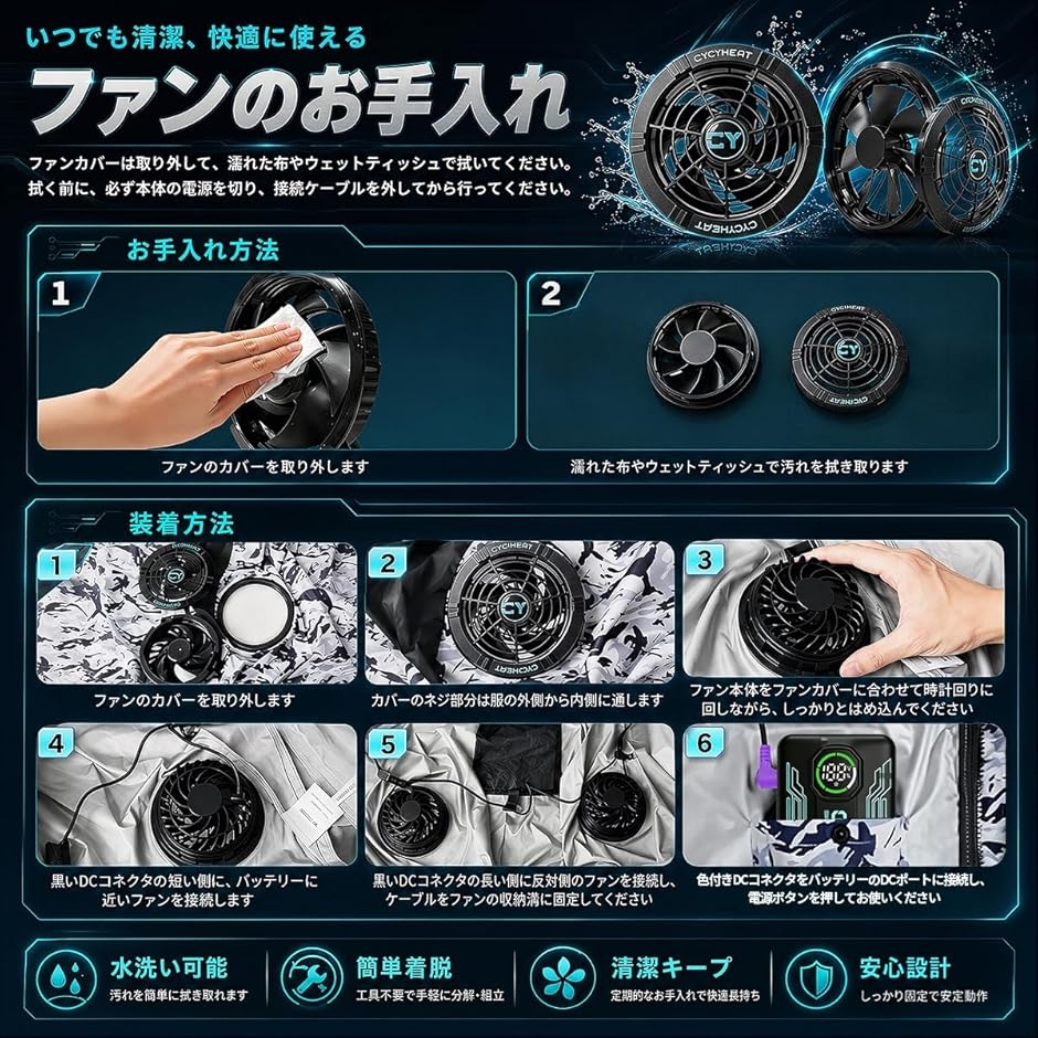 空調作業服 ファン 超高出力 薄型 USBケー...の詳細画像5