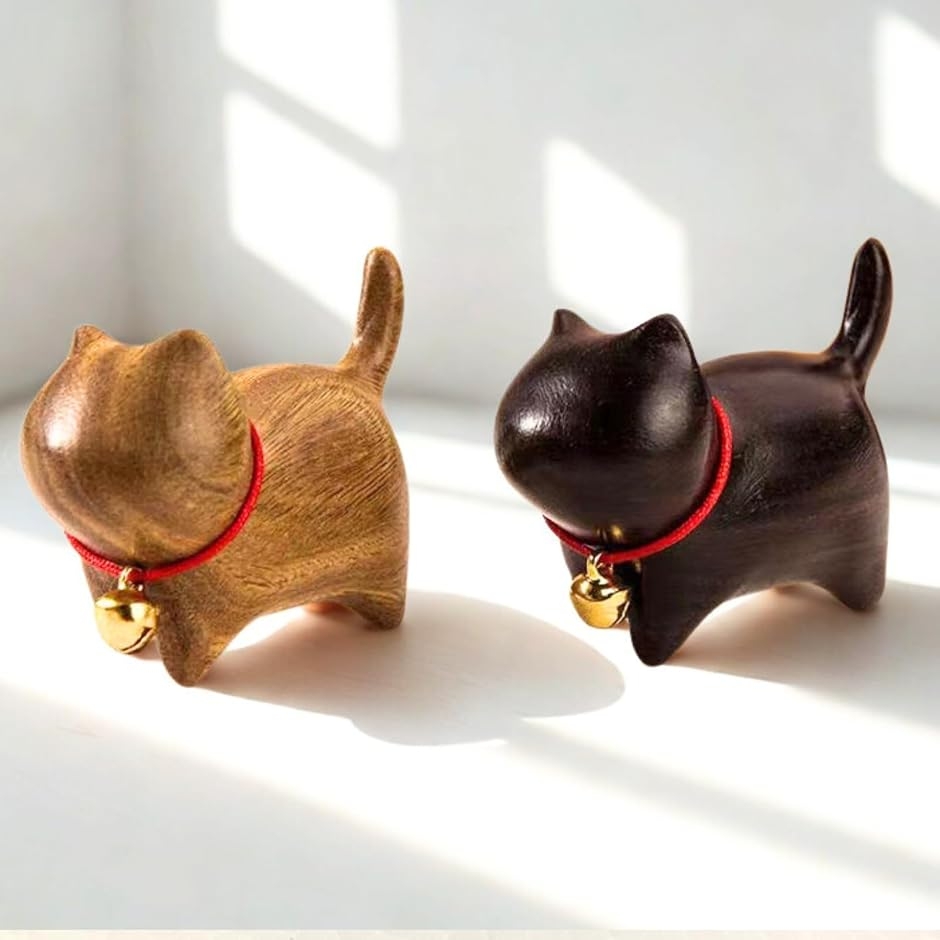 木製 猫 置物 天然木 ミニ猫オブジェ 黒檀 白檀 サイプレス 手彫り