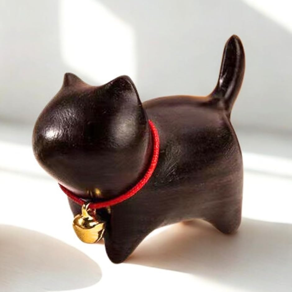 木製 猫 置物 天然木 ミニ猫オブジェ 黒檀 白檀 サイプレス 手彫り