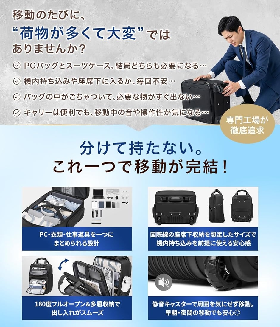 座席下用キャリーバッグ 機内持ち込み 44 x 32 19cm 座席下収納 180度