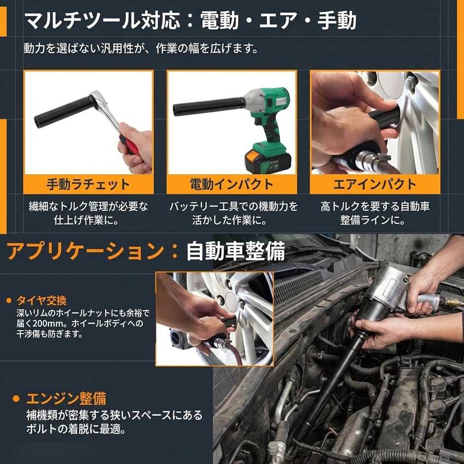 ソケット ディープ 全長200mm 差込口1/2 インパクトレンチ対応 (30mm 