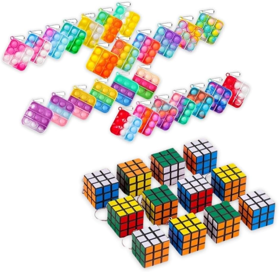 プッシュポップ ミニキューブ フィジェットトイ お祭り 景品 知育 キーホルダー (ミニキューブ12個＋プッシュポップ24個)