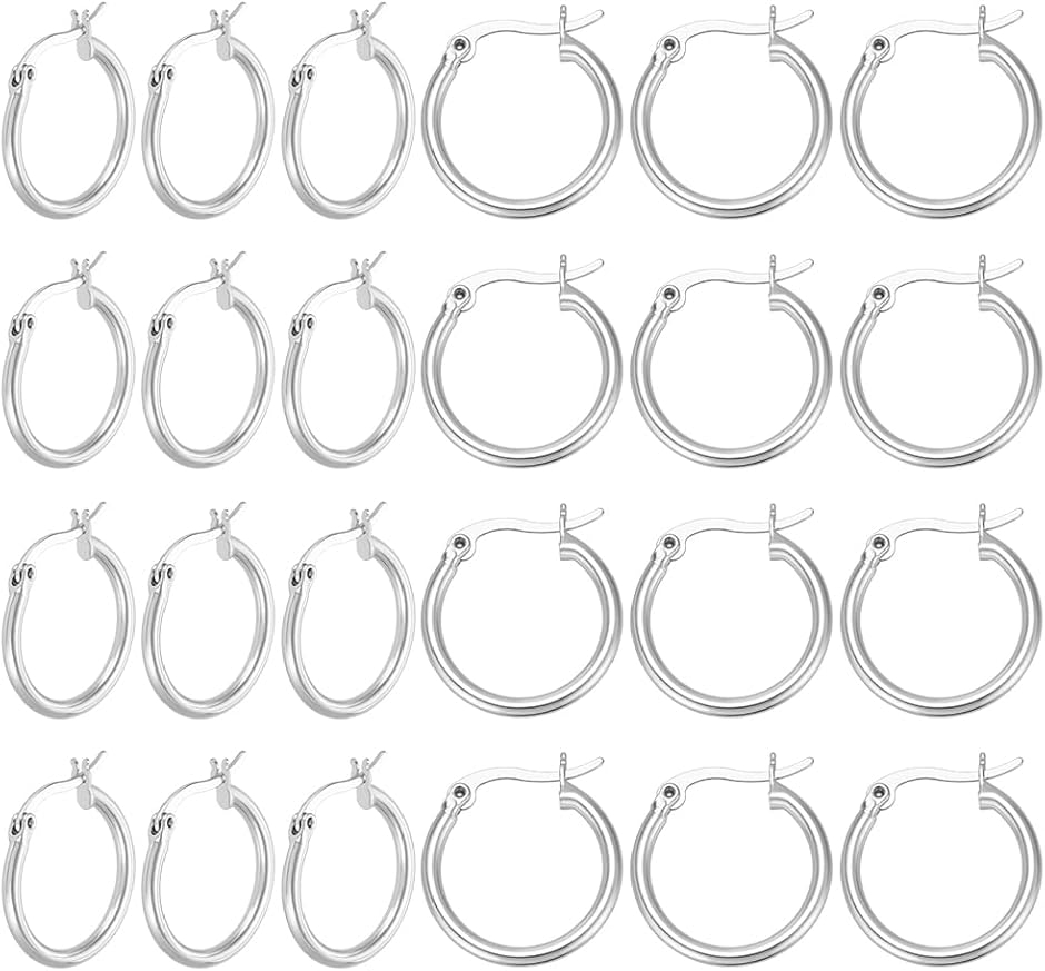 12ペア 22mm 925スターリングシルバーメッキフープイヤリング レディース 普段使い パーティー 結婚式 クリスマス (シルバー)