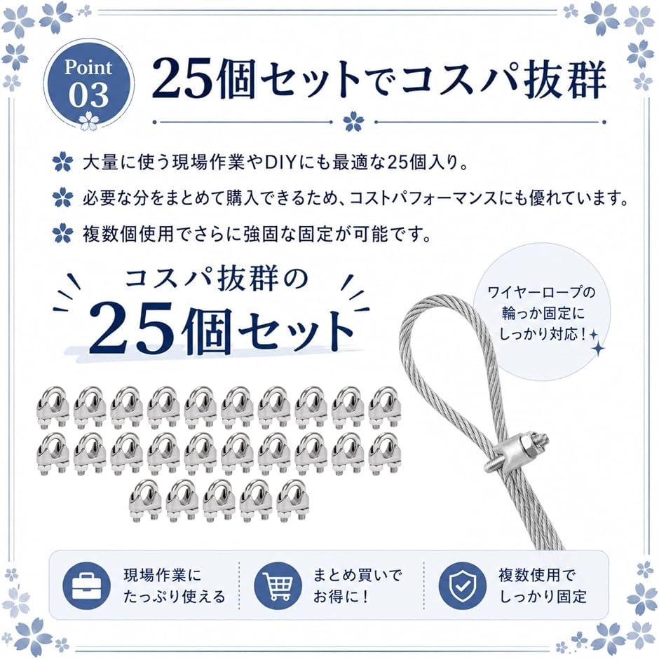 ワイヤークリップ ステンレス 固定金具 ロープ止め金具 25個セット