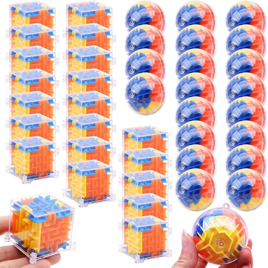 立体迷路 景品 パズル おもちゃ ミニキューブ 3D 縁日 (四角20個 ＋ ボール 20個セット)