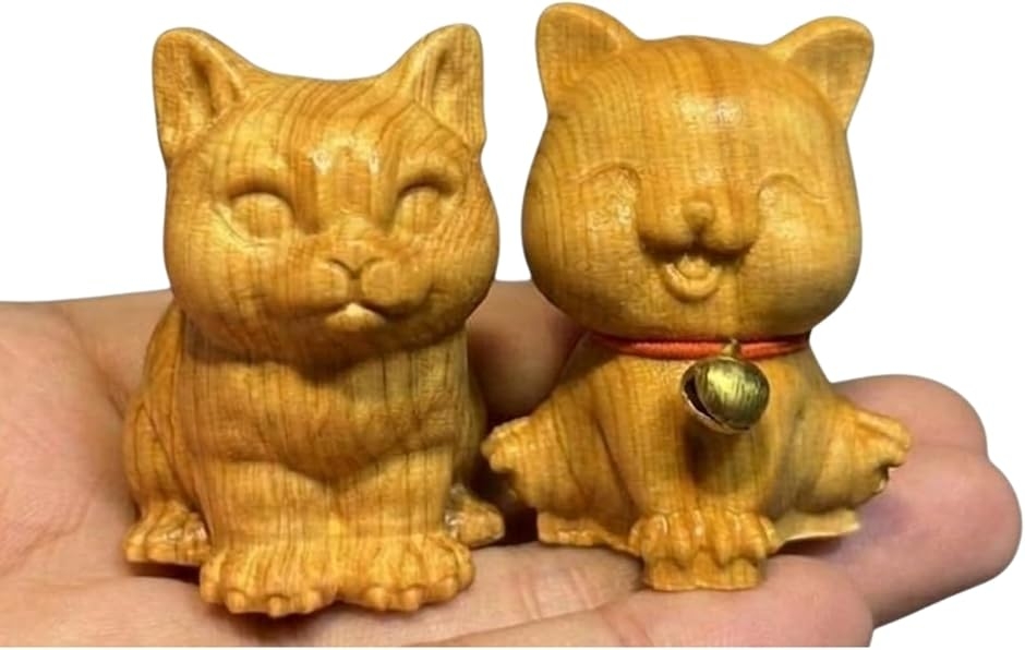 木製 招き猫 置物 2体セット 猫 置物 招き猫 木製 インテリア プレゼント 雑貨 ギフト 2個セット