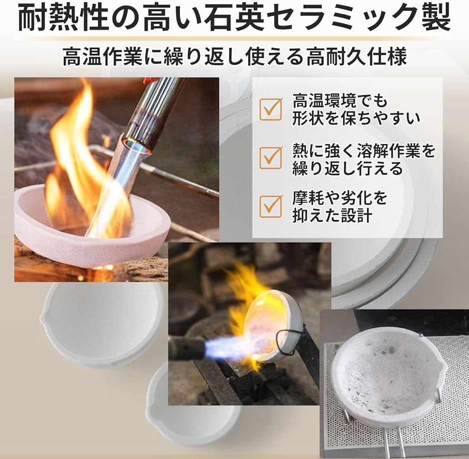 るつぼセット 石英るつぼ 耐熱セラミック皿 2個 るつぼはさみ 金属溶解