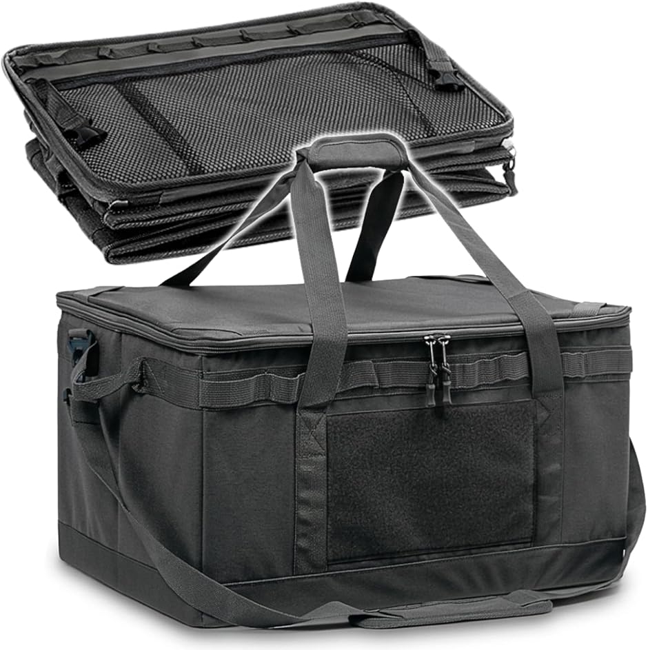 キャンプバッグ ソフトコンテナ 折りたたみ ギアボックス カーゴ ツールバッグ 収納 (60L/ブラック,  54x37x30cm)