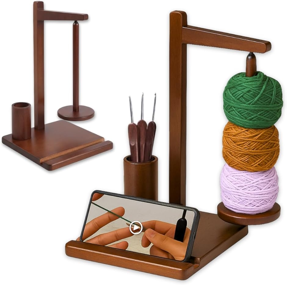 ヤーンホルダー 毛糸 編み物 スマホ スタンド かぎ針 編み棒 回転