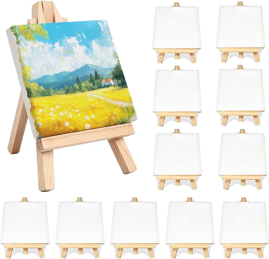 キャンバスボード 正方形 12個セット ミニキャンバス イーゼル付き