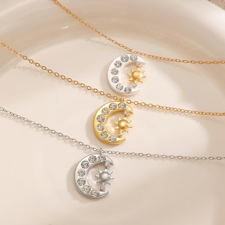 【アンプリ】Milky Melty Moonネックレス、リング2点セット アクセサリー ネックレス メンズ レディース 月と太陽 ペンダント