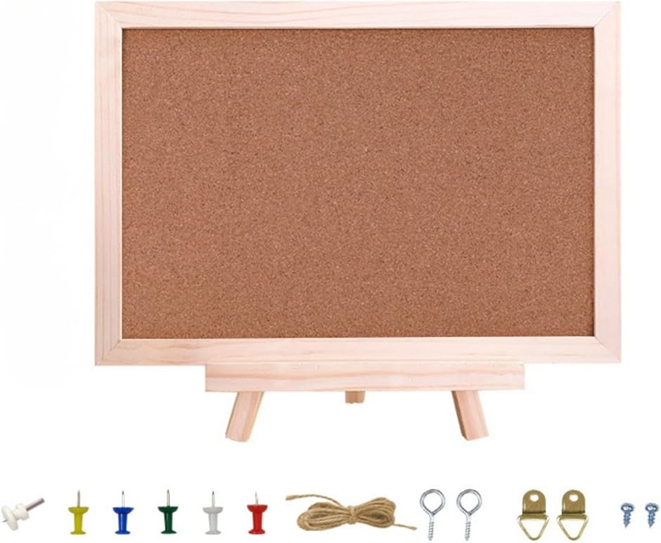 コルクボード 掲示板 両面 卓上 スタンド付き (長さ30cm x 幅20cm)