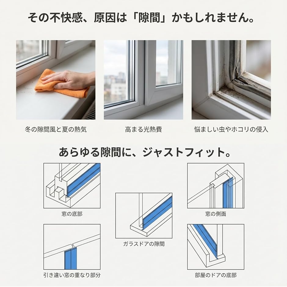 隙間テープ 5m 防虫 防風 ドア用 (ホワイト, ワンサイズ) : スピード 