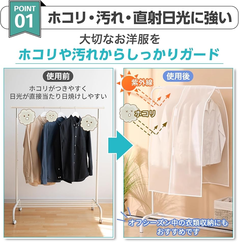 ハンガーラックカバー 洋服カバー 衣類 スーツ ホコリよけカバー 半