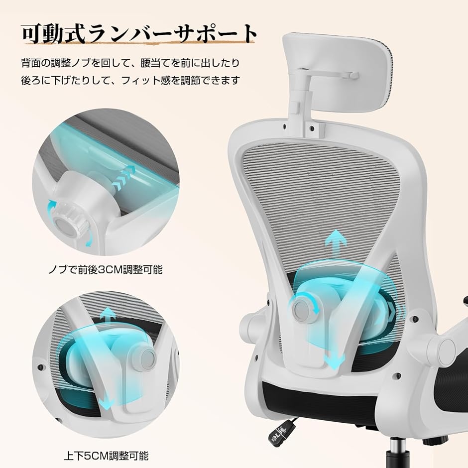 オフィスチェア メッシュ デスクチェア ヘッドレスト上下調節 腰