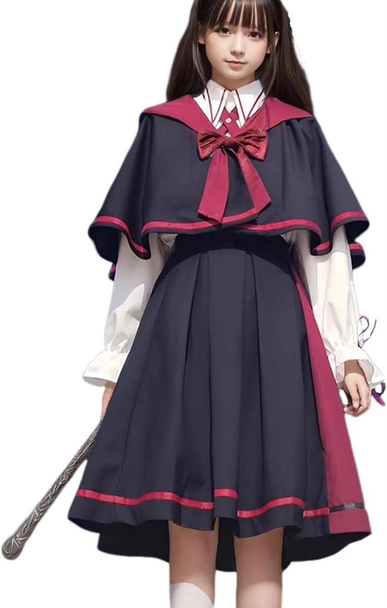 魔法少女 コスプレ ロリータ コスチューム 魔法使い 衣装 ゴスロリ ハロウィン 仮装 魔法学校 (セットA (ショート) Lサイズ)