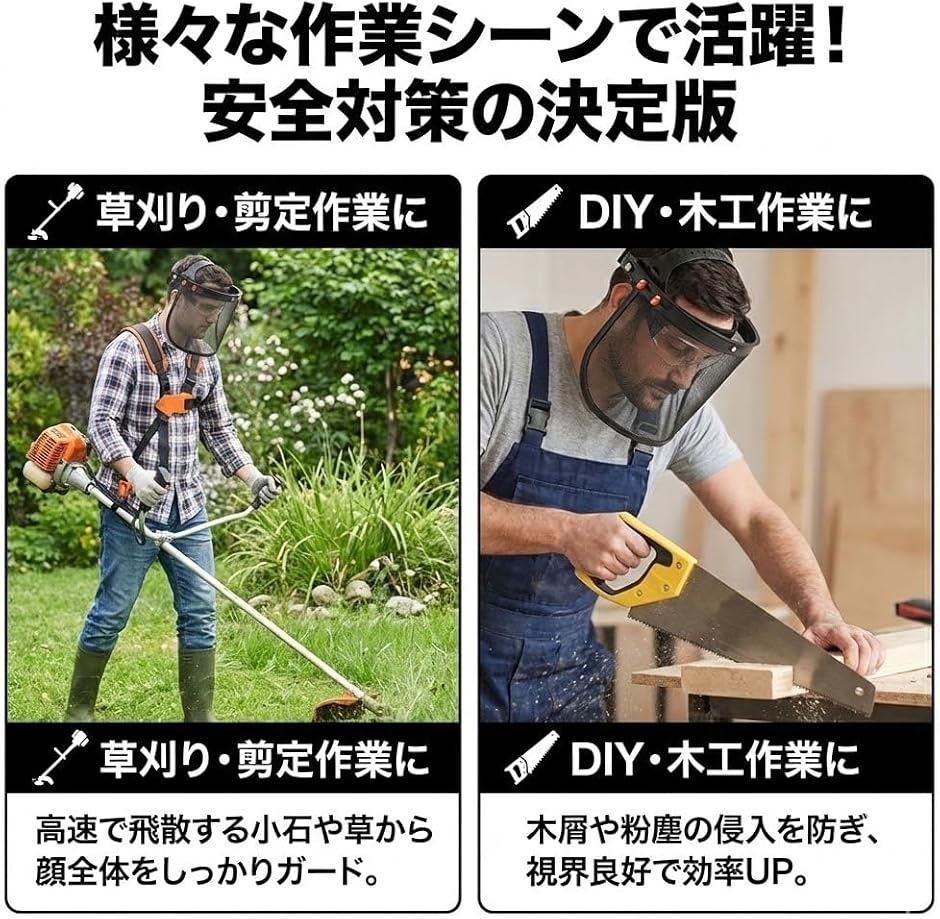 林業用ヘルメット フェイスガード ヘルメット取付 草刈り メッシュ 飛散防止 防護面 草刈機 刈払機 造園 通気性 (ブラック) 関連画像5