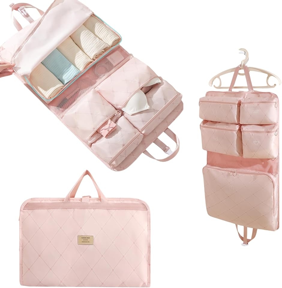 荷物 オーガナイザー 圧縮 収納 袋 防水 旅行 多機能 バッグ トラベル 衣服 パッキング 整頓 洋服 ラゲッジ ポーチ (ピンク)