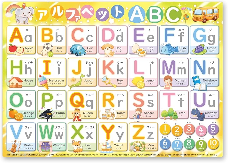 お風呂ポスター 知育ポスター 学習 B3サイズ 防水 教育 カラフル 英語 (アルファベット,  13.9 x 19.7 inches)