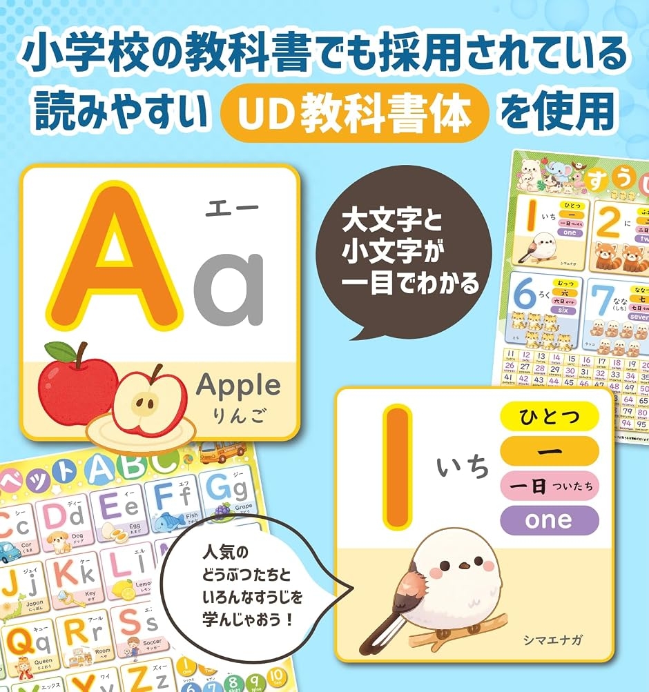 お風呂ポスター 知育ポスター 学習 B3サイズ 防水 教育 カラフル (4種