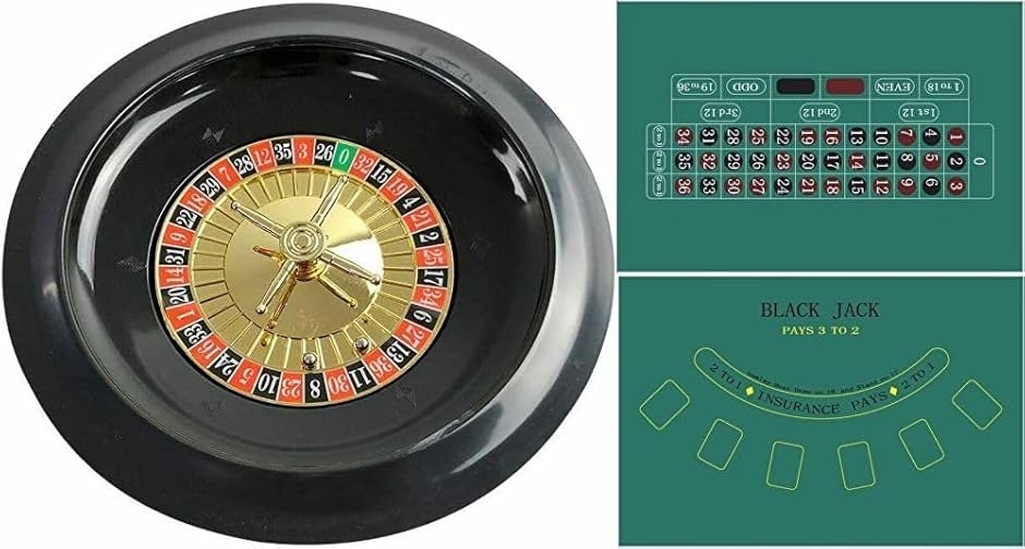 シャシャン 本格派カジノセット ルーレット 直径25cm ＆ ブラックジャック リバーシブル プレイマット 90x60cm 大判サイズ