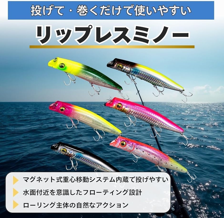 シーバスルアー リップレスミノー シーバスルアー リップレスミノー フローティング シャロー 21g (3本