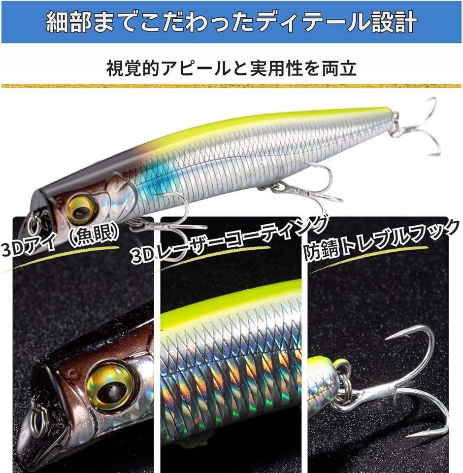 シーバスルアー リップレスミノー フローティング シャロー 21g (3本