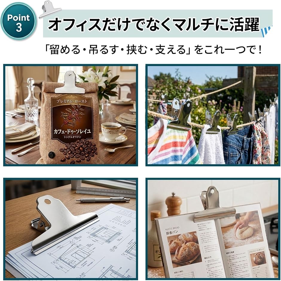 ブッククリップ 本固定 幅14.5cm 3個セット重厚で高保持力厚手なのに