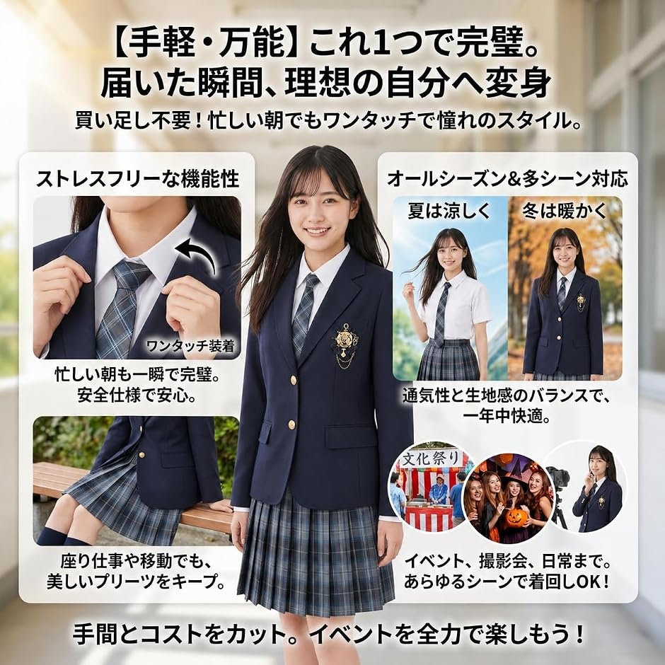 コスプレ衣装 #6480 熊取(冬夏)ブレザー・チェックスカート・長袖
