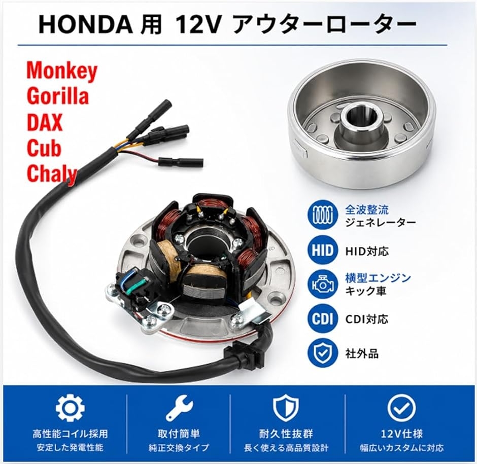 互換品】ホンダ 用 モンキー ゴリラ DAX カブ シャリー 12V アウター