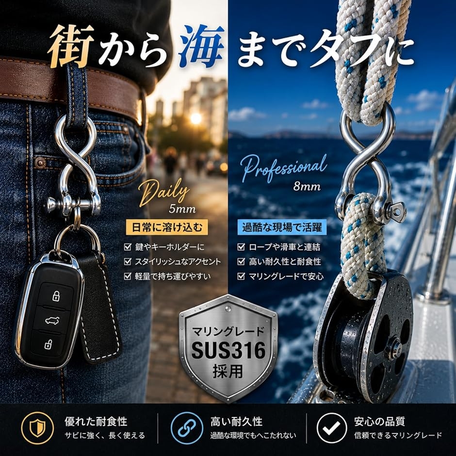ツイストシャックル 316 ステンレス 錆に強い キーホルダー 船舶 艤装