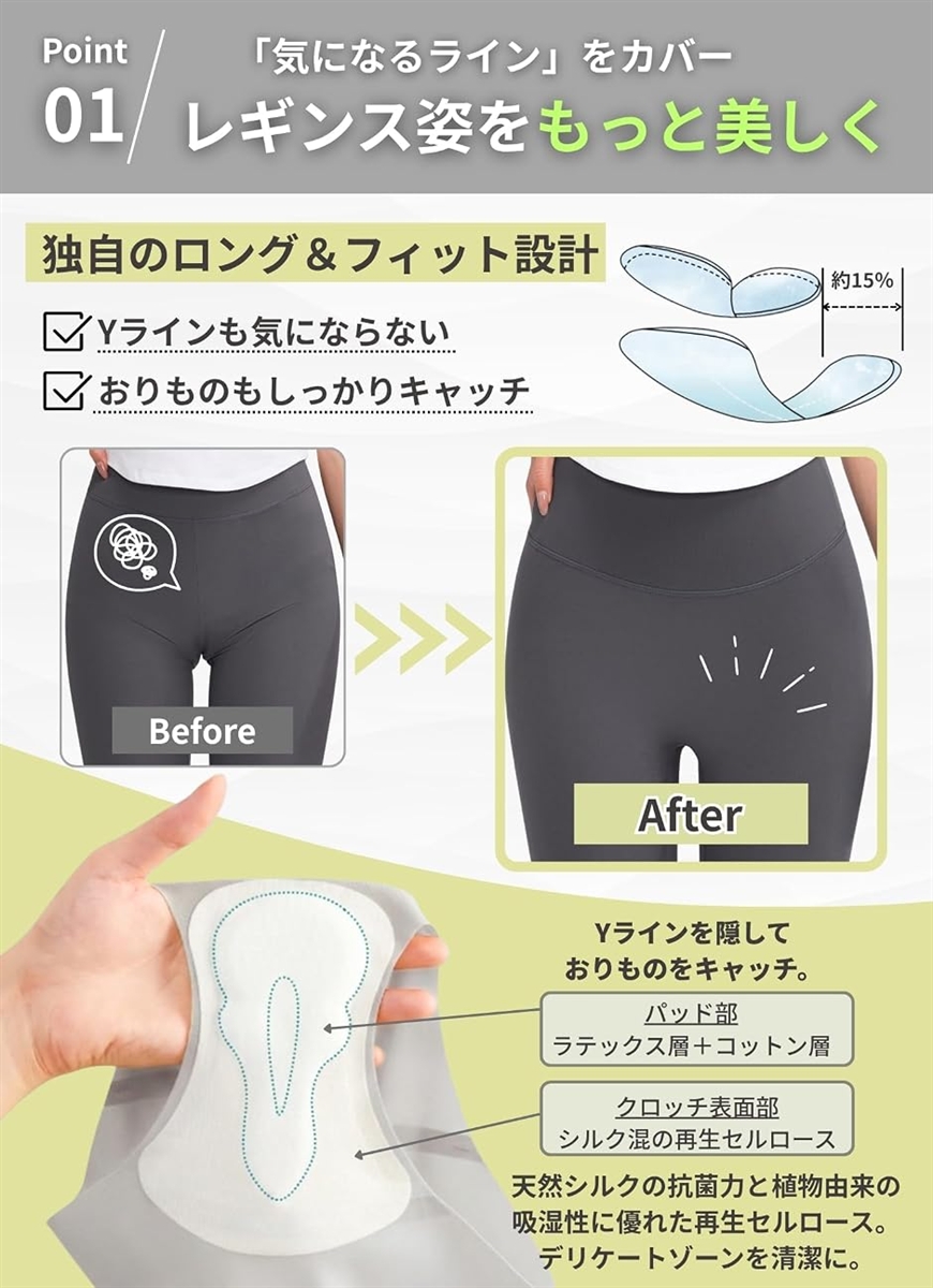 シームレス ショーツ クロッチパッド付き シル...の詳細画像2